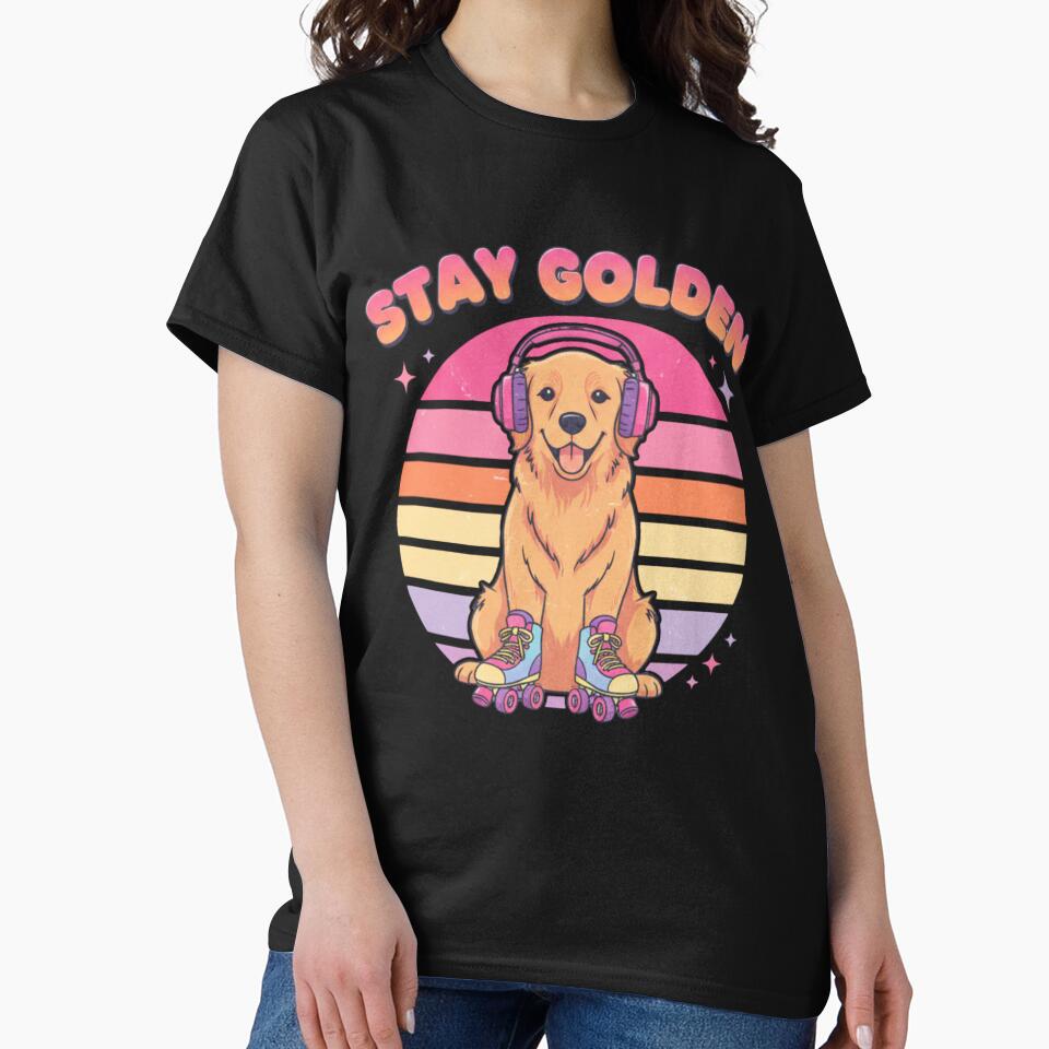 Retro Stay Golden Retriever - Groovy Y2K Roller Skating Dog by HMUQ_VIBE T-Shirts, Hoodie, Sweatshirt (Image 2)
