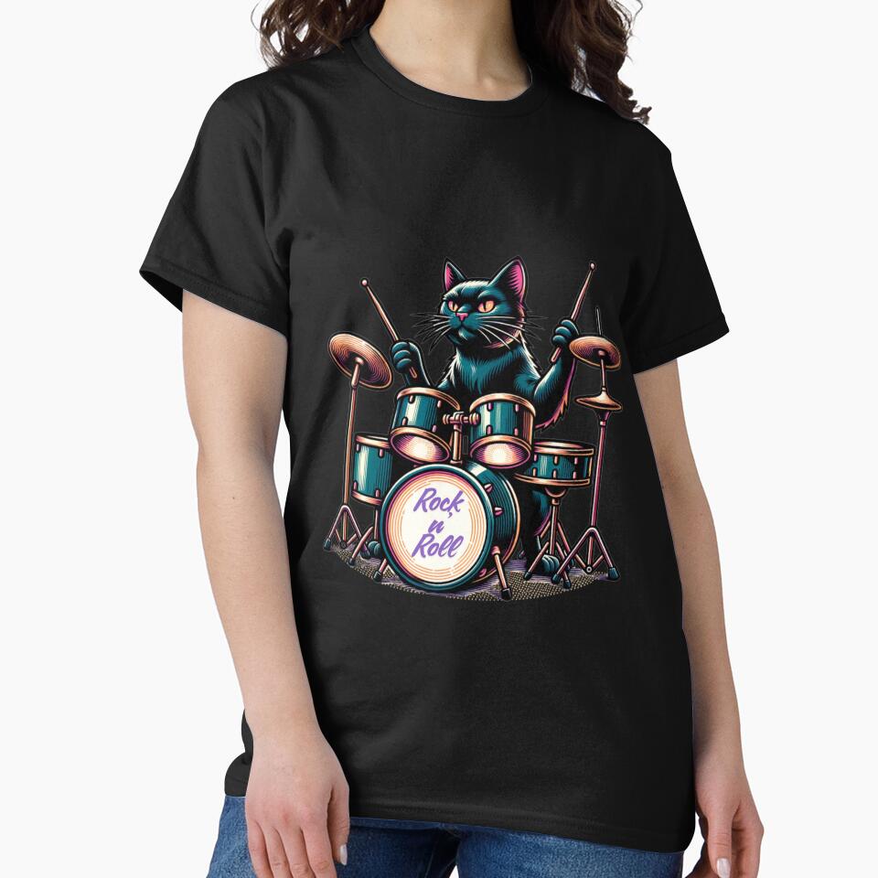 Rockin’ Cat Drummer by All About DigiCraft by Fedelina T-Shirts, Hoodie, Sweatshirt | BlankRebels.com (Image 2)