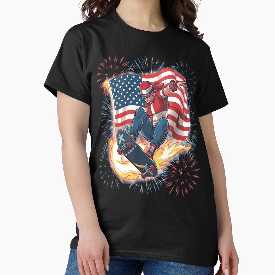 American Flag Skateboarding USA Flag by SkymarArt T-Shirts, Hoodie, Sweatshirt | BlankRebels.com (Image 2)