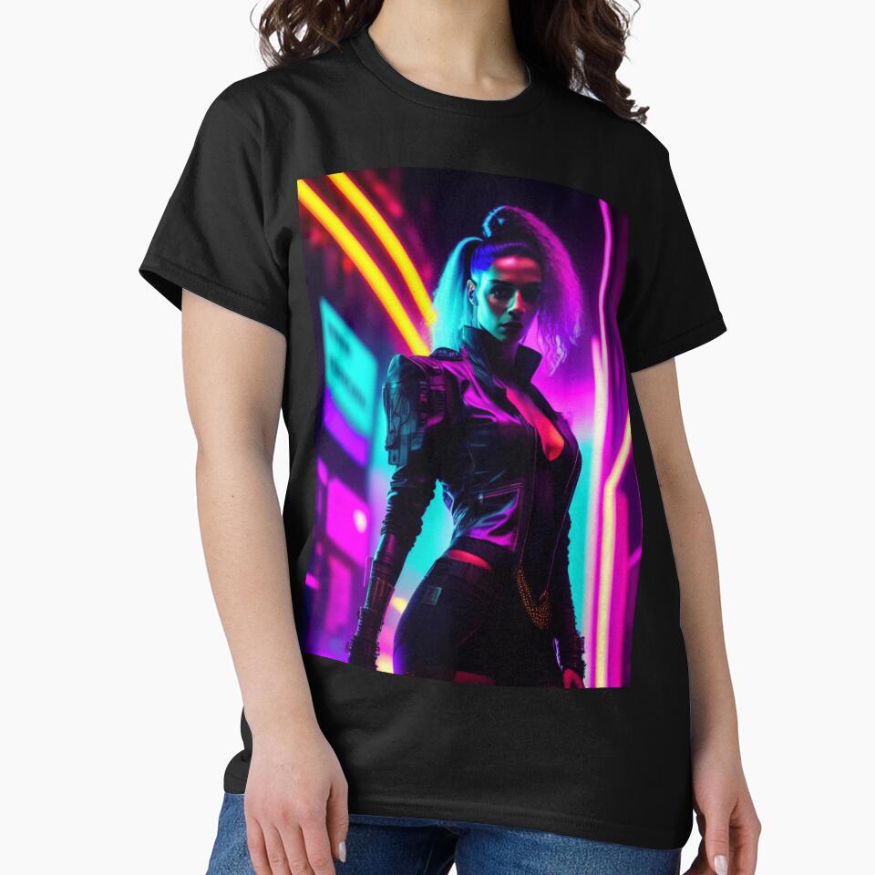 Neon Cyberpunk Girl by Basunat T-Shirts, Hoodie, Sweatshirt | BlankRebels.com (Image 2)