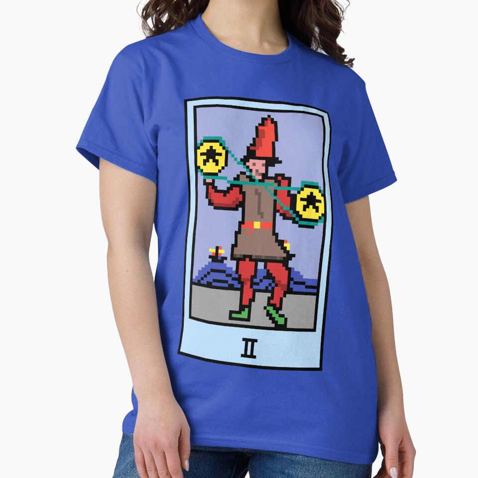 Wait, is this pixel art tarot? Blue - Minor Arcana 'Two of Pentacles' (Design for T-shirt, stickers and other accessories) by Pixel Waite