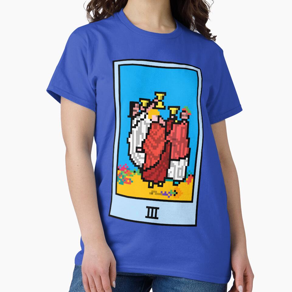 Wait, is this pixel art tarot? Blue - Minor Arcana 'Three of Cups' (Design for T-shirt, stickers and other... (Image 2)