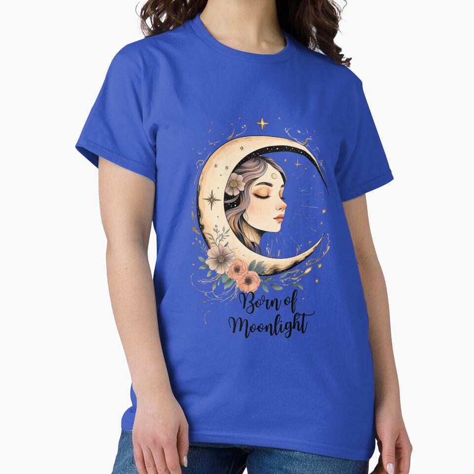 Born Of Moonlight Aesthetic T-Shirt – Boho Celestial Goddess Moon Phase Design by JAWPoD Hoodie, Sweatshirt (Image 2)