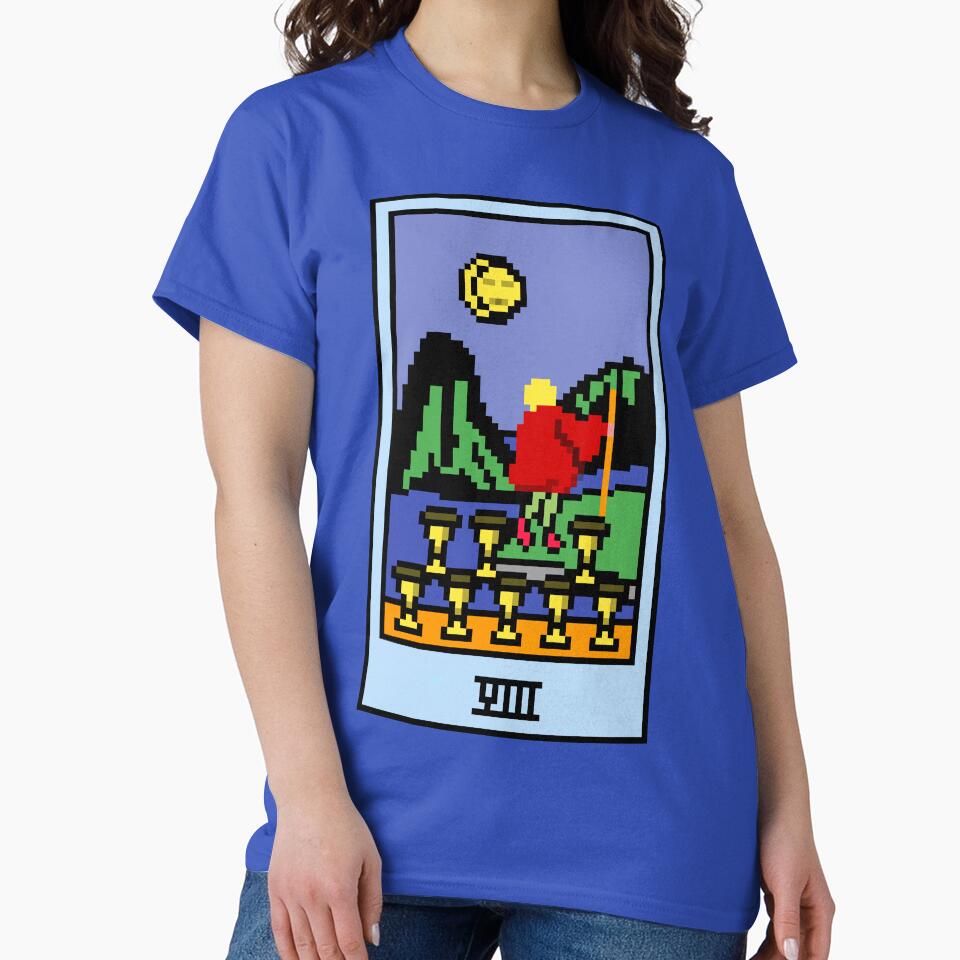 Wait, is this pixel art tarot? Blue - Minor Arcana 'Eight of Cups' (Design for T-shirt, stickers and other... (Image 2)
