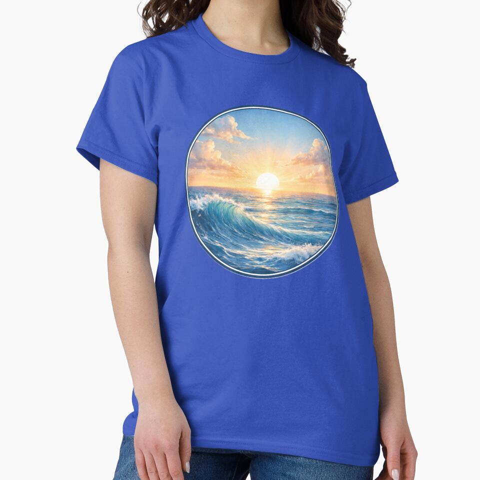 Ocean Sunrise Horizon – Blue Circle Coastal Art Design by TheJoyfulPen T-Shirts, Hoodie, Sweatshirt (Image 2)