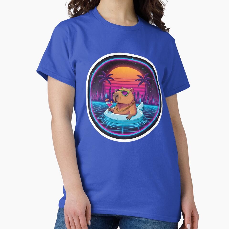 Chill Capybara Vaporwave Dream Sticker | Retro Neon Pool Party Animal | 80s Synthwave Summer Vibe by... (Image 2)