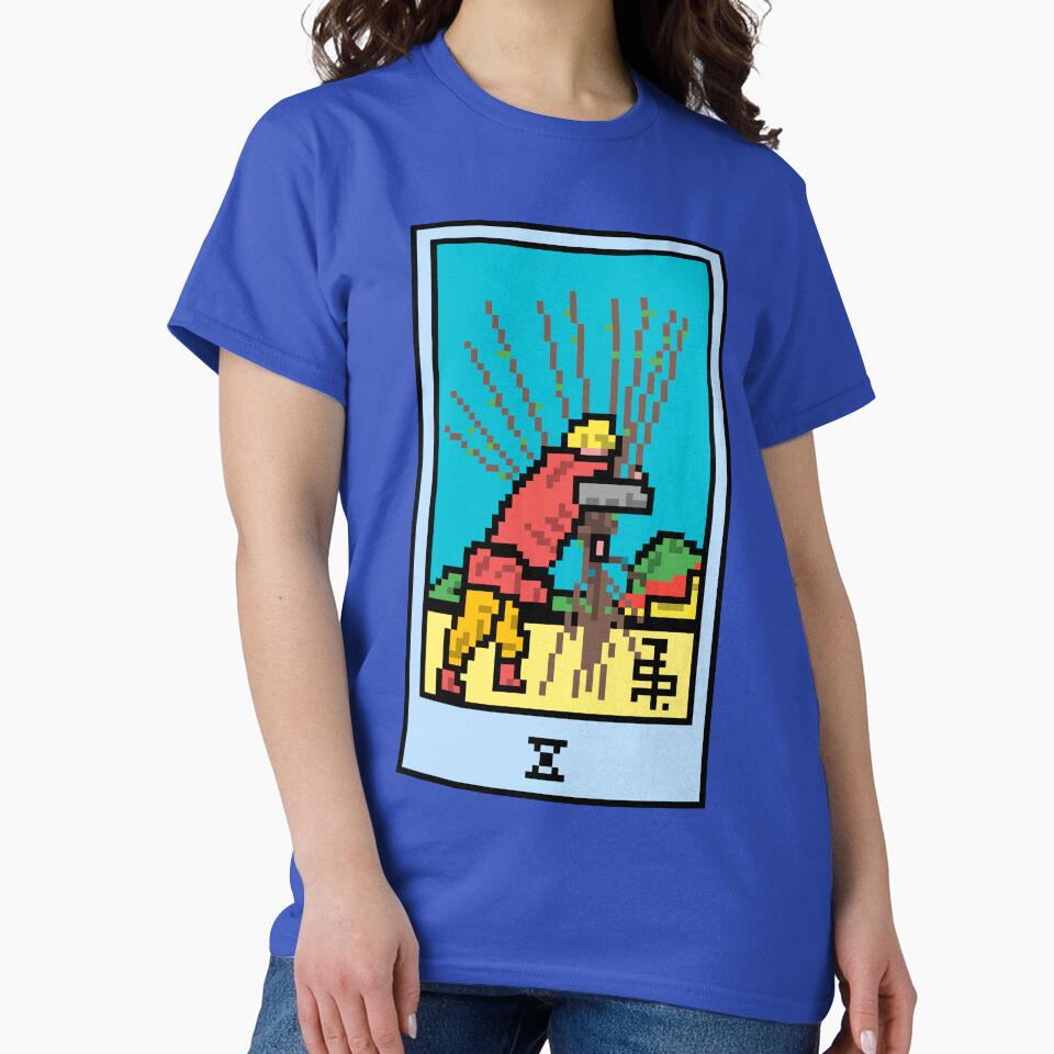 Wait, is this pixel art tarot? Blue - Minor Arcana 'Ten of Wands' (Design for T-shirt, stickers and other... (Image 2)
