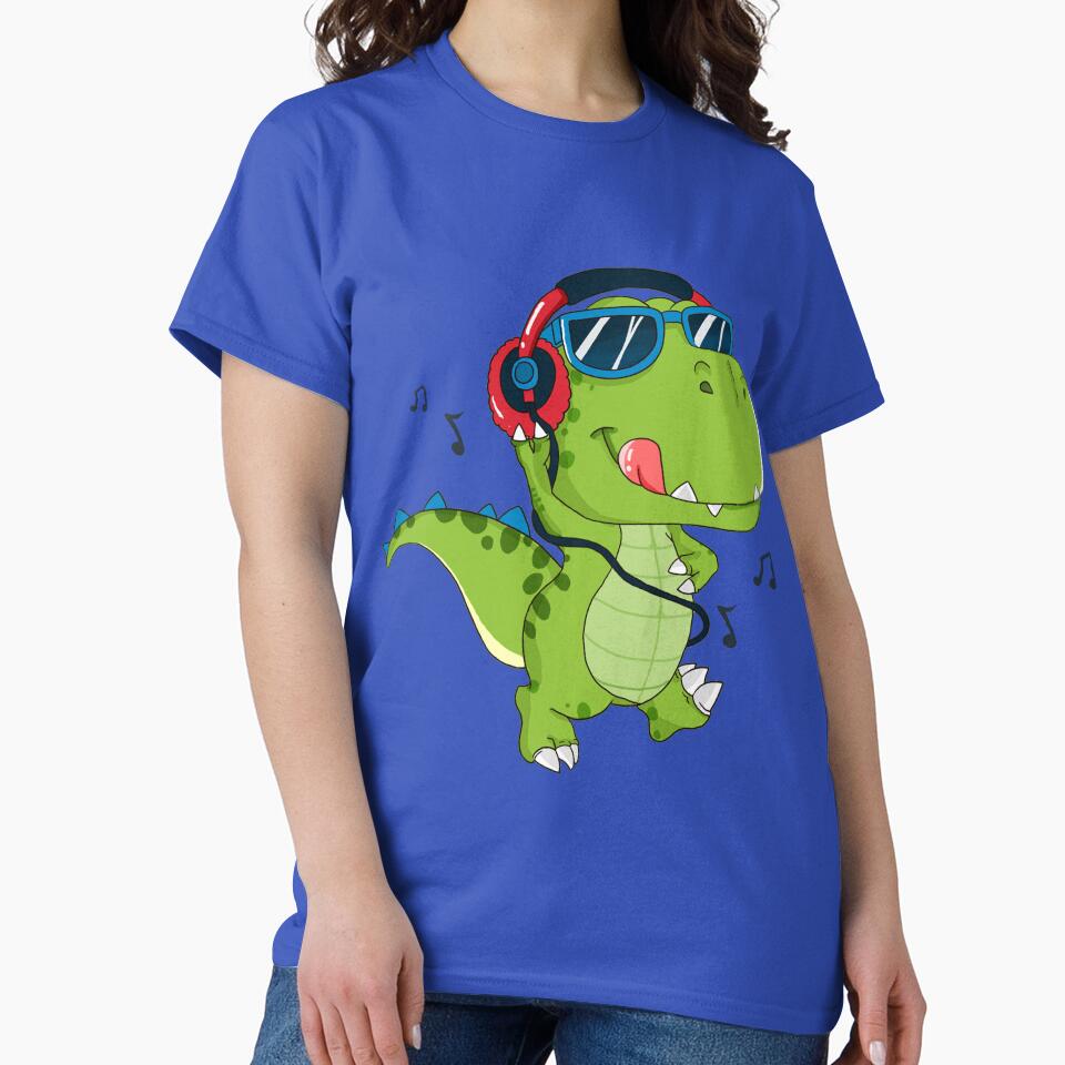 Dinosaur With Headphones Listening To Music by KellySX T-Shirts, Hoodie, Sweatshirt | BlankRebels.com (Image 2)