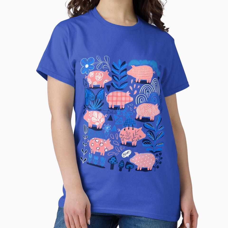 Cute pink pigs and flowers by kostolom3000