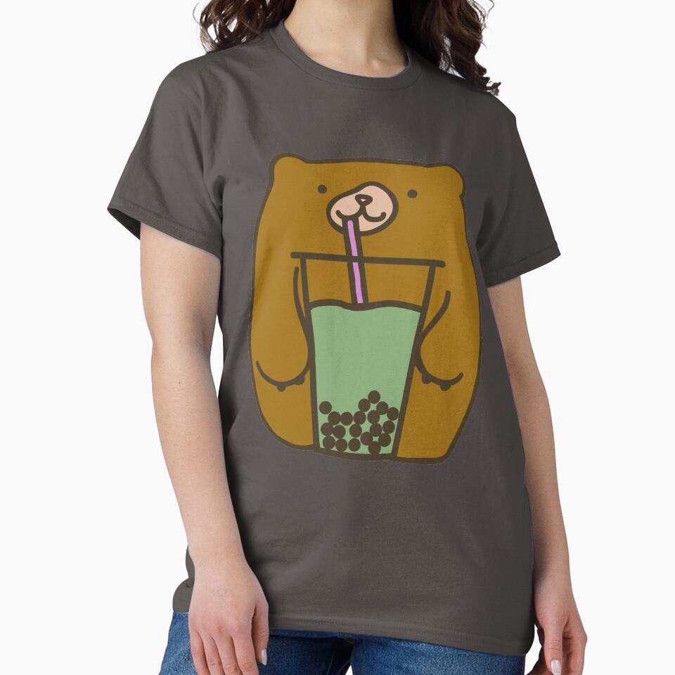 Cute Kawaii Bear Drinking a Green Tea Matcha Bubble/Boba Tea by SteamParliament T-Shirts, Hoodie, Sweatshirt (Image 2)