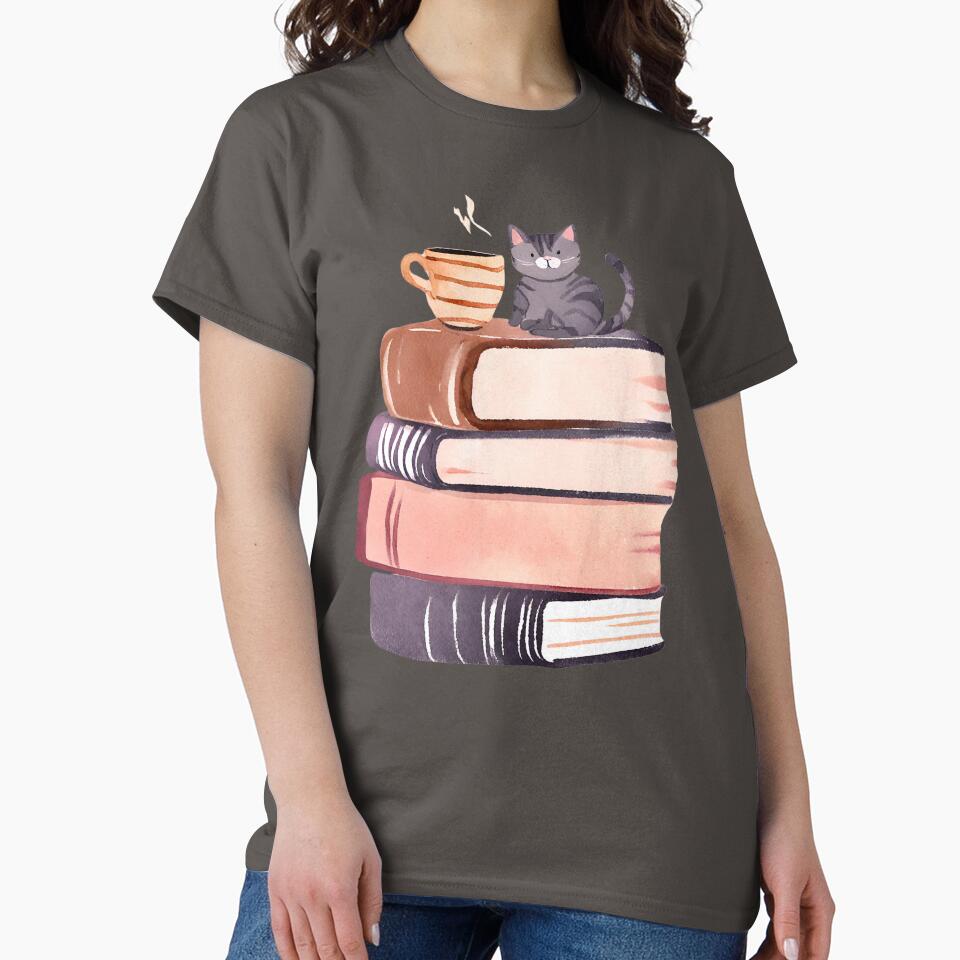Books and Coffee and Cats, Cute Watercolor by FarmOfCuties T-Shirts, Hoodie, Sweatshirt | BlankRebels.com (Image 2)