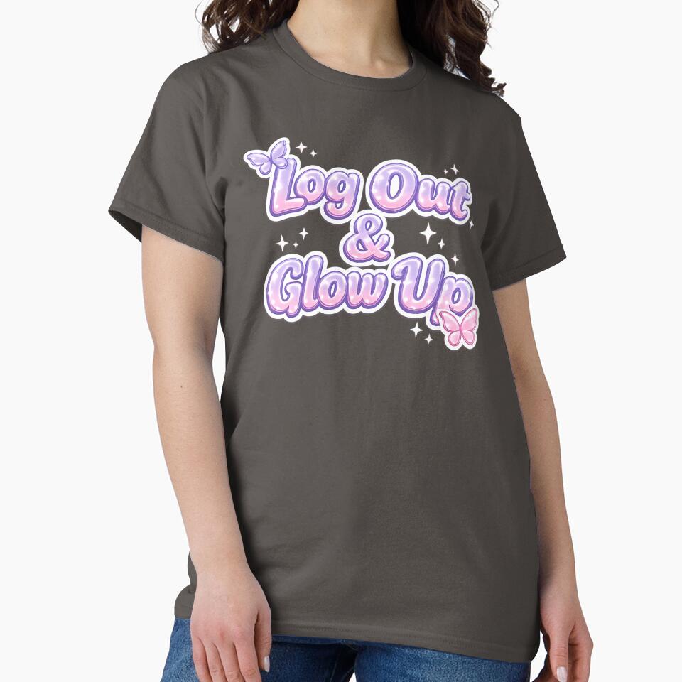 Log Out & Glow Up – Pastel Y2K Self Care Aesthetic Quote by R3boot X Studio T-Shirts, Hoodie, Sweatshirt (Image 2)