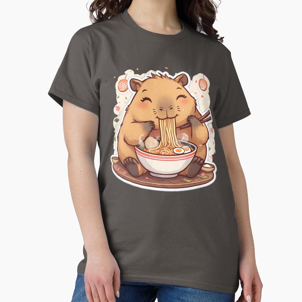 Cute Capybara Eating Ramen and Boba | Kawaii Animal Food Art Design by JonHale T-Shirts, Hoodie, Sweatshirt (Image 2)