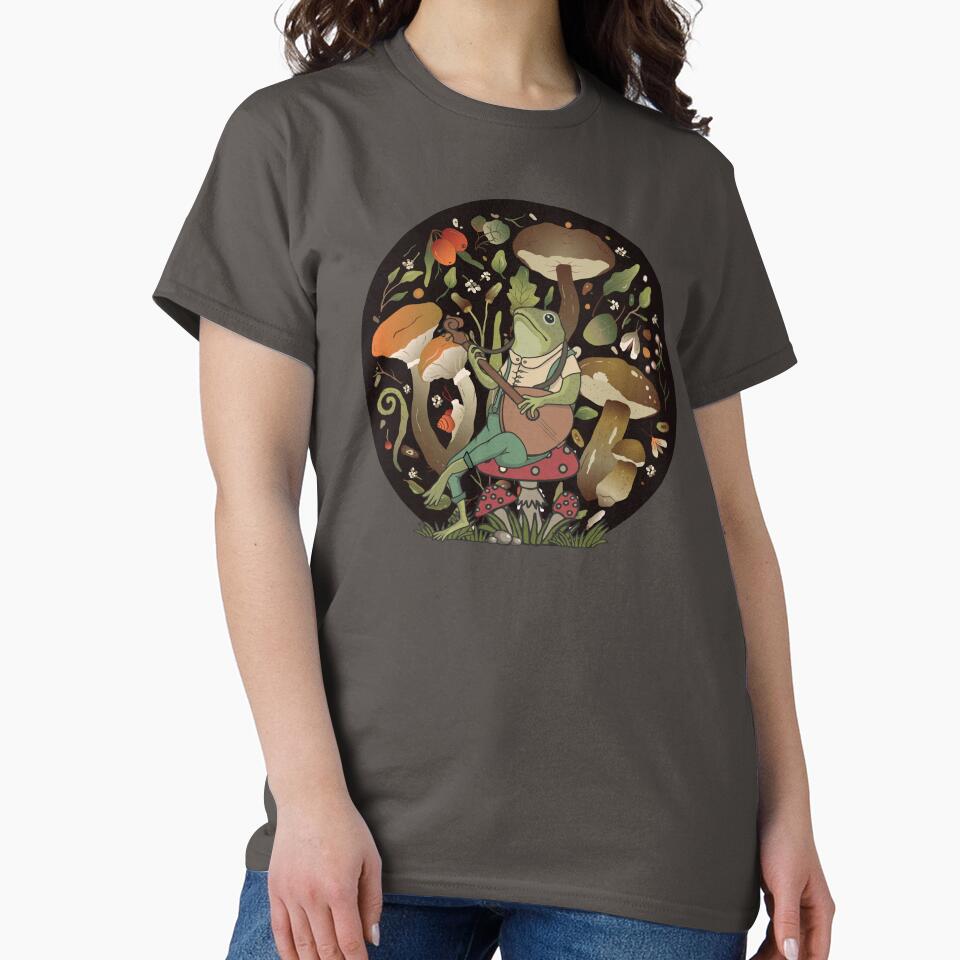 Cottagecore Aesthetic Frog Playing Banjo Mushrooms Fungi by SunfullyYours T-Shirts, Hoodie, Sweatshirt (Image 2)