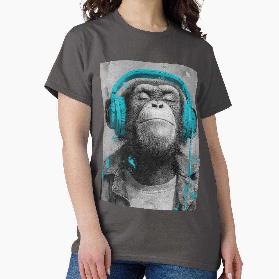 DJ Monkey Chill Ape With Teal Headphones by GrinGalore T-Shirts, Hoodie, Sweatshirt | BlankRebels.com (Image 2)