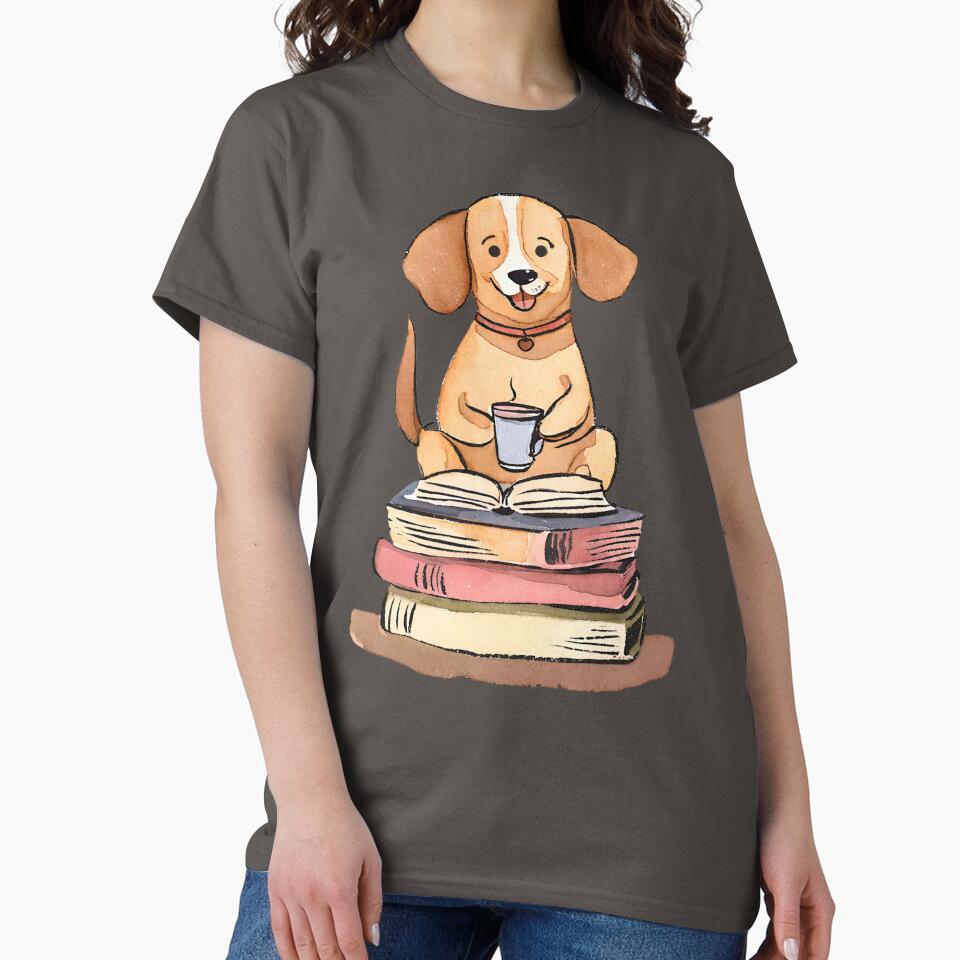 Cute Watercolor Books and Coffee and Dogs by FarmOfCuties T-Shirts, Hoodie, Sweatshirt | BlankRebels.com (Image 2)
