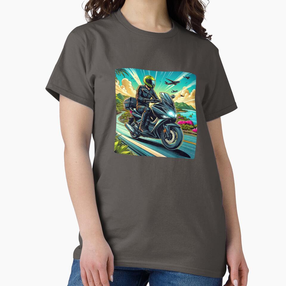 Biker Touring on a Sunny Tropical Day – AI Artwork for Motorcycle Adventure and Vacation Lovers’ Apparel &... (Image 2)