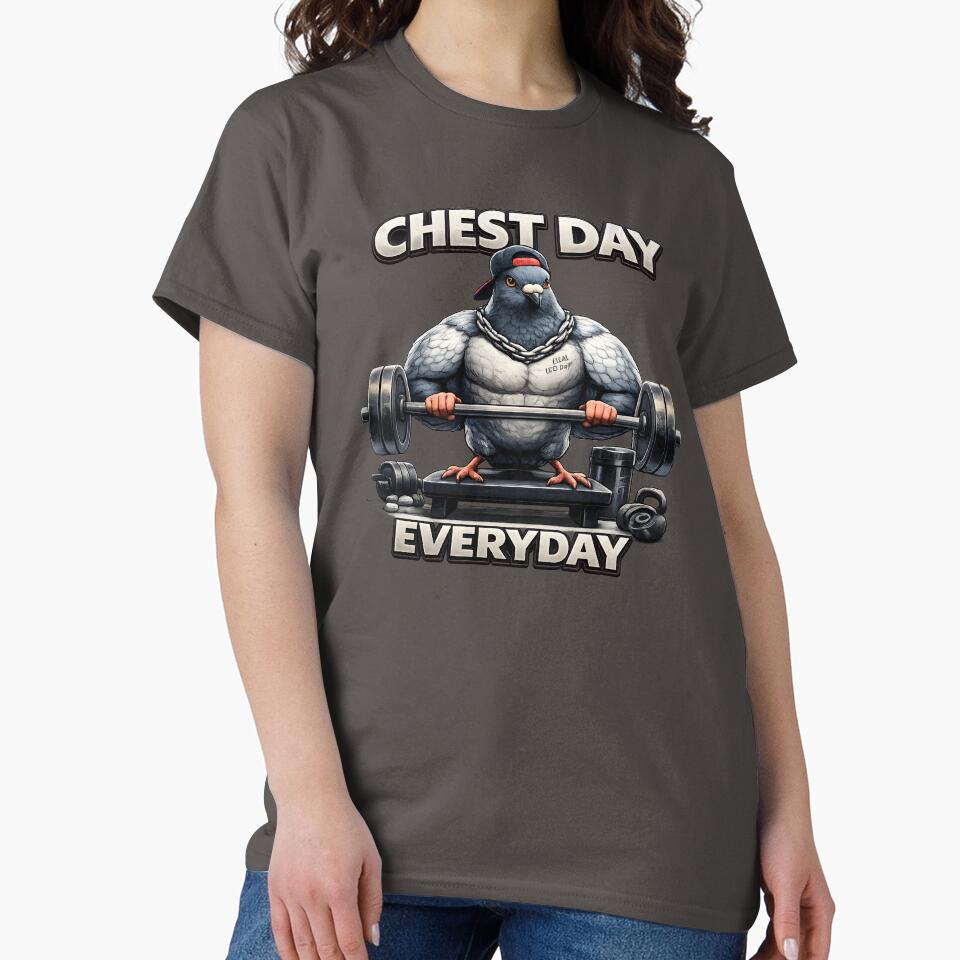 Chest Day Everyday – Gym Bro Pigeon Fitness Humor Design by OPixStudio T-Shirts, Hoodie, Sweatshirt (Image 2)