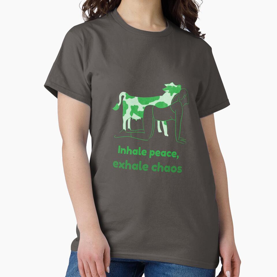 Cow Yoga Pose Bitilasana – Inhale Peace Exhale Chaos Mindful Breathing Yoga Design by WellspringXflow
