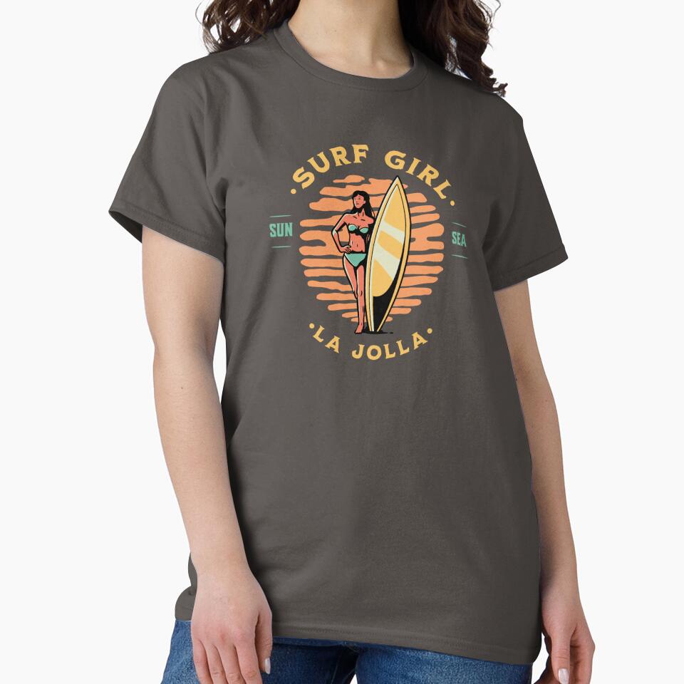 Surfer Girl Surfing La Jolla California by CattlettArt T-Shirts, Hoodie, Sweatshirt | BlankRebels.com (Image 2)