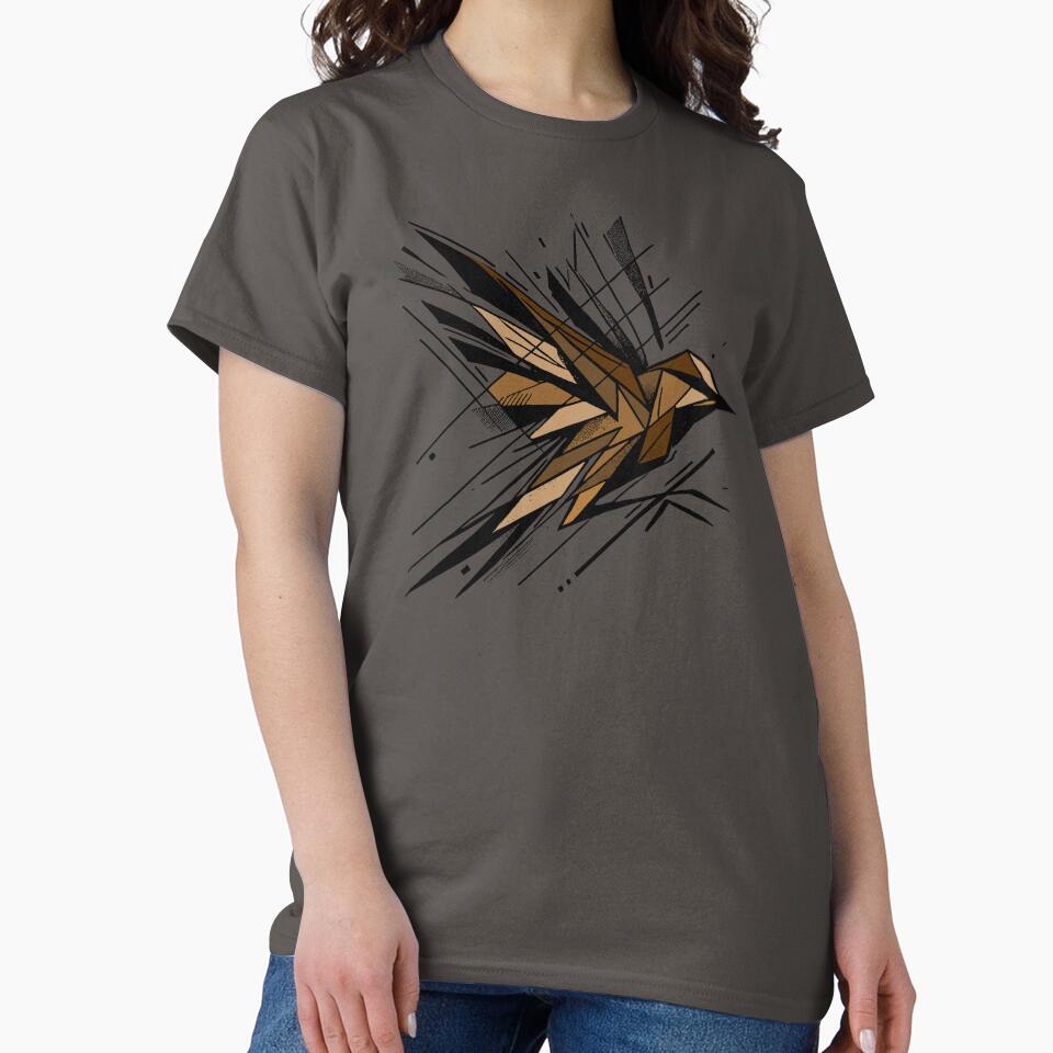 Flying Swift Bird, Abstract Geometric Shape Feathers, Brown Neutral Color Bird by PrimitiveTees T-Shirts,... (Image 2)