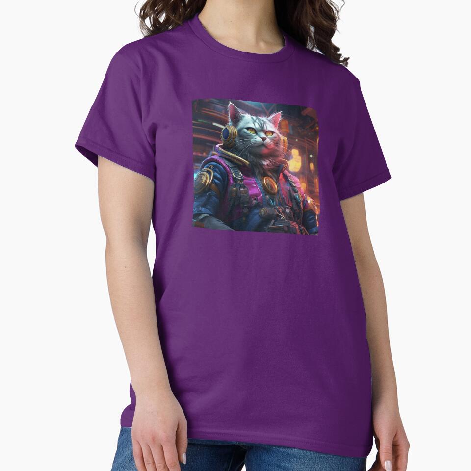 Cyberpunk Cat Captain Violet Meow Shaggy Town by GrinGalore T-Shirts, Hoodie, Sweatshirt | BlankRebels.com (Image 2)