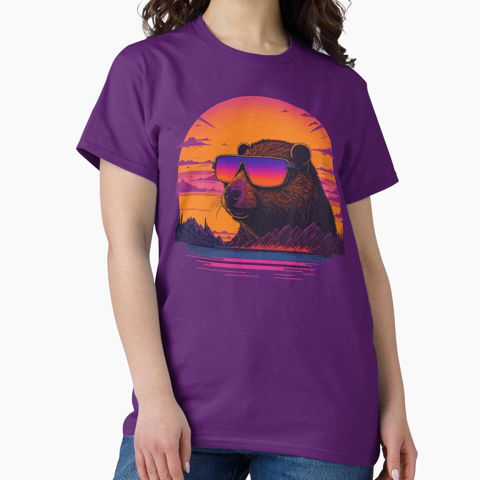 Synthwave - Retrowave - Capybara wearing sunglasses by brindled T-Shirts, Hoodie, Sweatshirt | BlankRebels.com (Image 2)