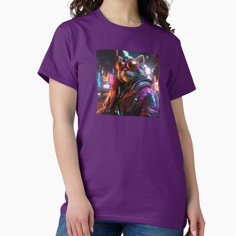 Cyberpunk Cat Glass Violet Meow Shaggy Town by GrinGalore T-Shirts, Hoodie, Sweatshirt | BlankRebels.com (Image 2)