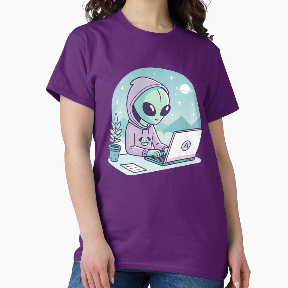 Alien Coder – Cute Kawaii Alien Working on Laptop Illustration for Tech and Space Lovers by VivoStudio... (Image 2)