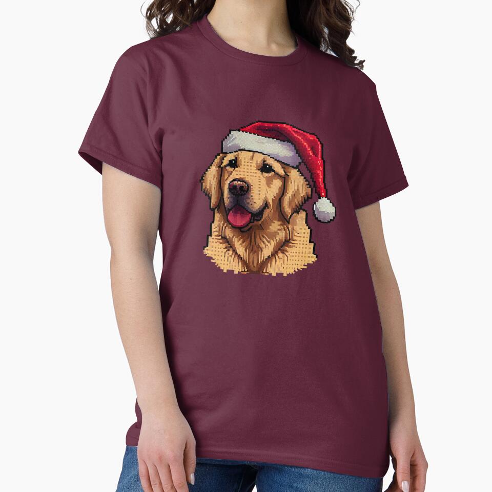 Cute golden retriever dog with christmas hat. by Pixelarium T-Shirts, Hoodie, Sweatshirt | BlankRebels.com (Image 2)