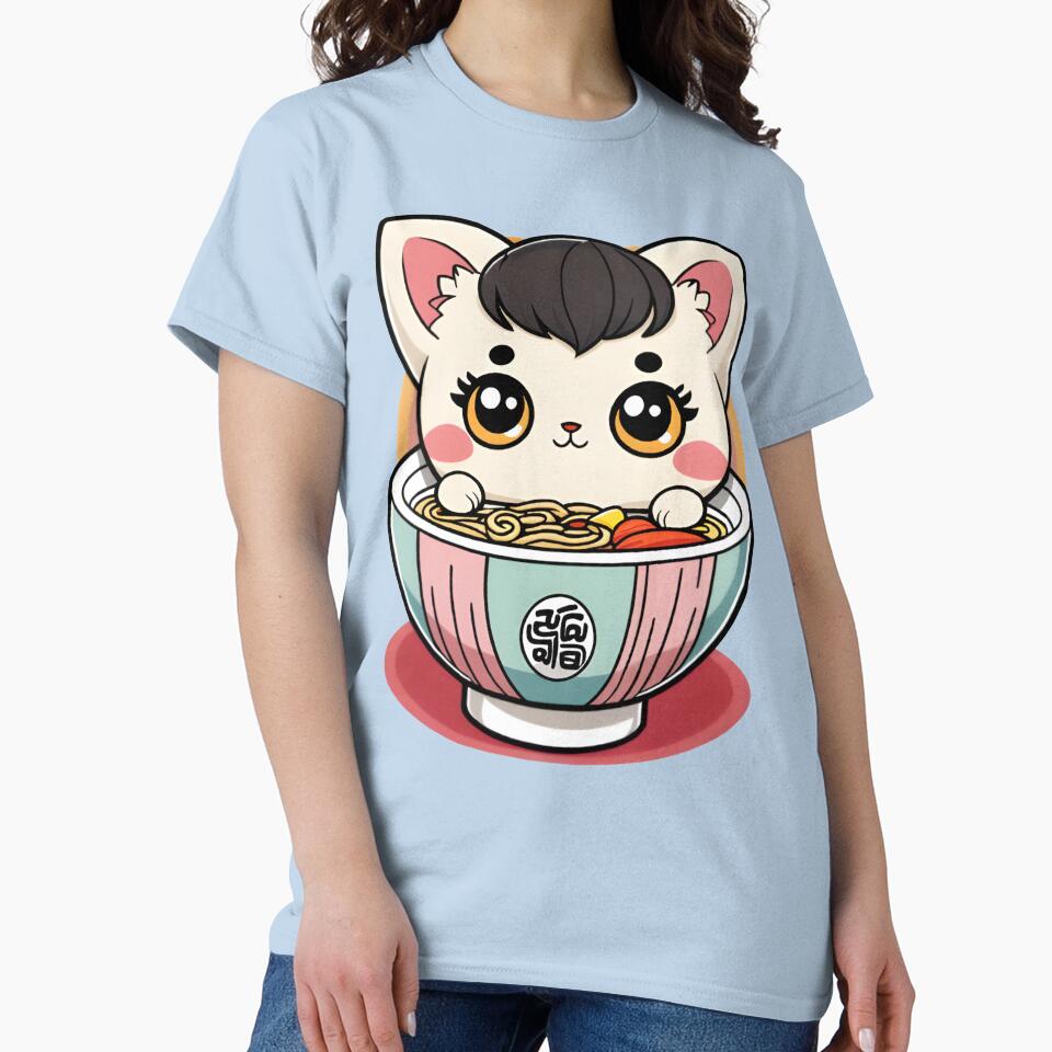 Cute Kawaii Ramen Cat Japanese Ramen Bowl Illustration by Chibloom T-Shirts, Hoodie, Sweatshirt | BlankRebels.com (Image 2)