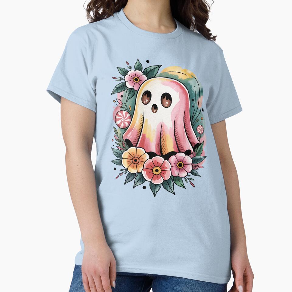 Candy Ghost: Retro Candy Spirit Ghost Shirt Pastel Tattoo Watercolor Tee, Vintage Whimsical Halloween-Inspired... (Image 2)