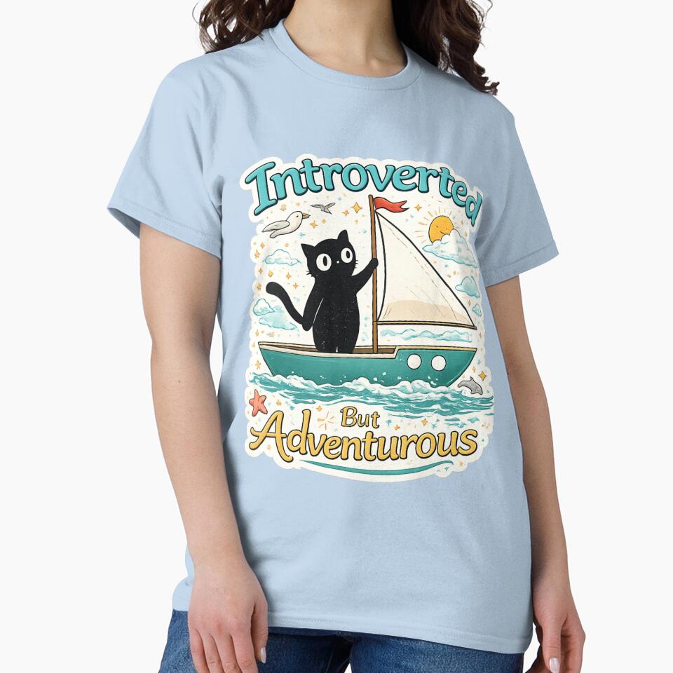 Introverted But Adventurous Cat Sailing Design | Cute Introvert Travel Humor | Anti Social Explorer Aesthetic by sumodesign