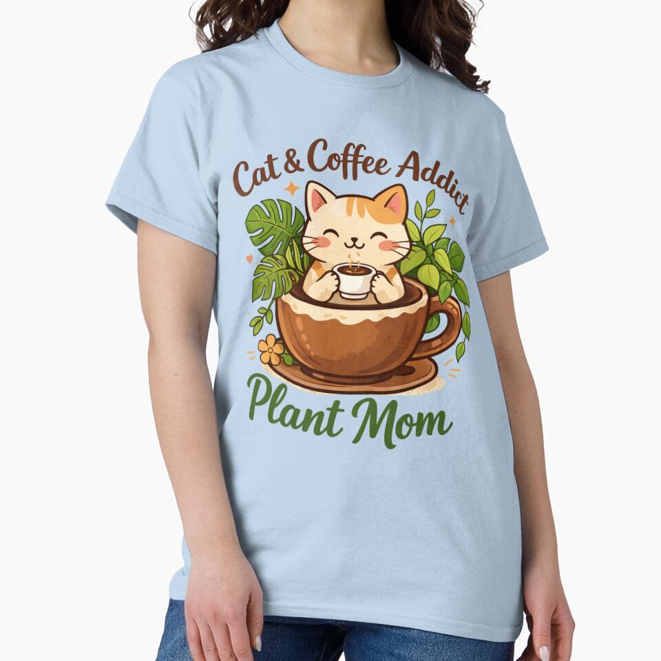 Cute Cat Coffee Lover Plant Mom Illustration by TeeSpectrume T-Shirts, Hoodie, Sweatshirt | BlankRebels.com (Image 2)