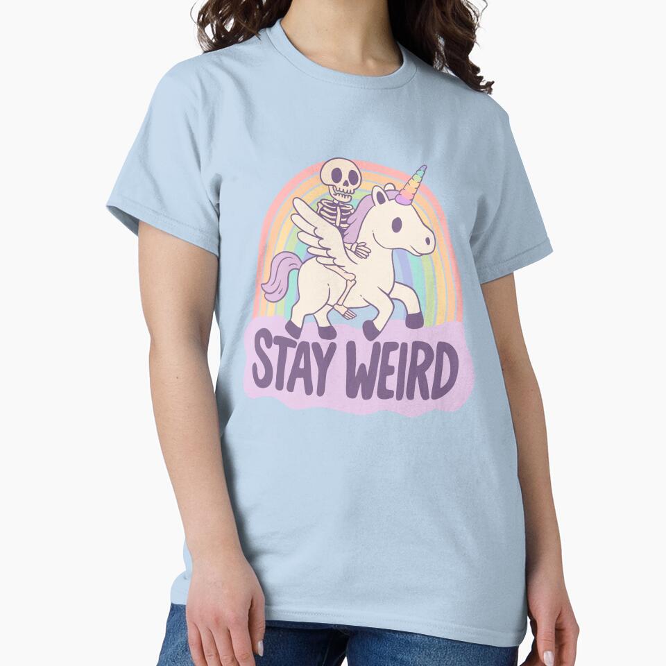 Stay Weird - Skeleton Rides a Unicorn into the Surreal by Jess.a.creates