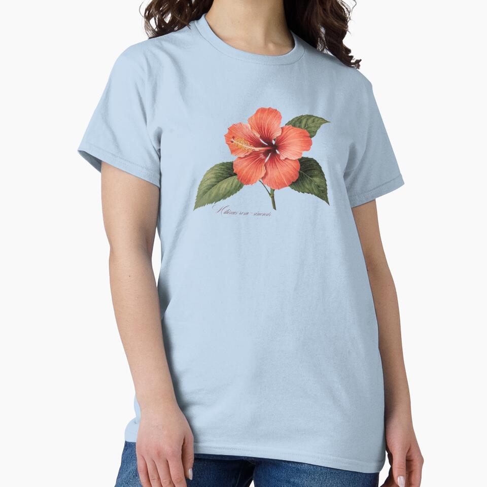 Hibiscus rosa-sinensis | Flowering Branch Botanical Illustration (No Background) by ChristinePartlow T-Shirts,... (Image 2)