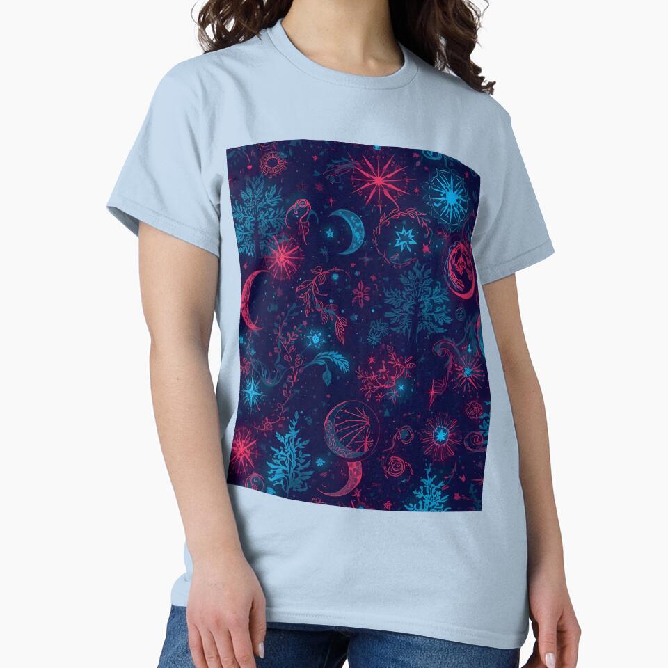 Celestial Mysticism: Neon Moon and Star Pattern by VibranPalette T-Shirts, Hoodie, Sweatshirt | BlankRebels.com (Image 2)