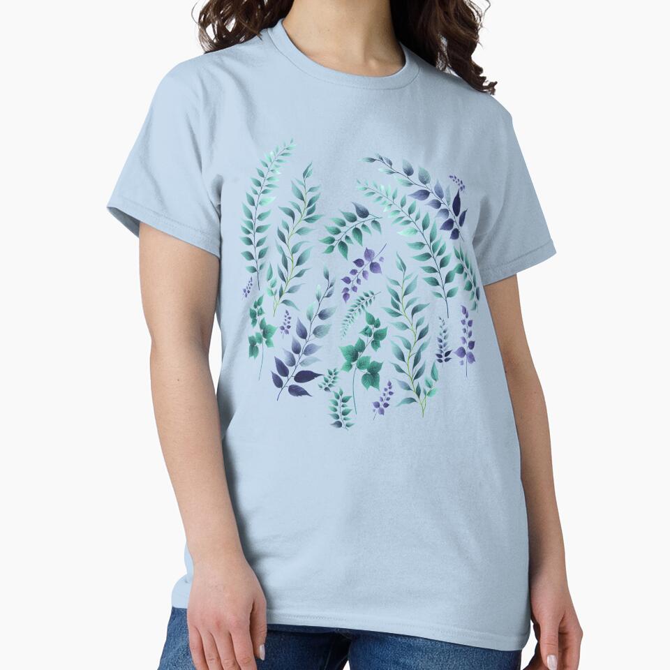 Greenery Botanical Print Purple Teal by SilverPegasus T-Shirts, Hoodie, Sweatshirt | BlankRebels.com (Image 2)