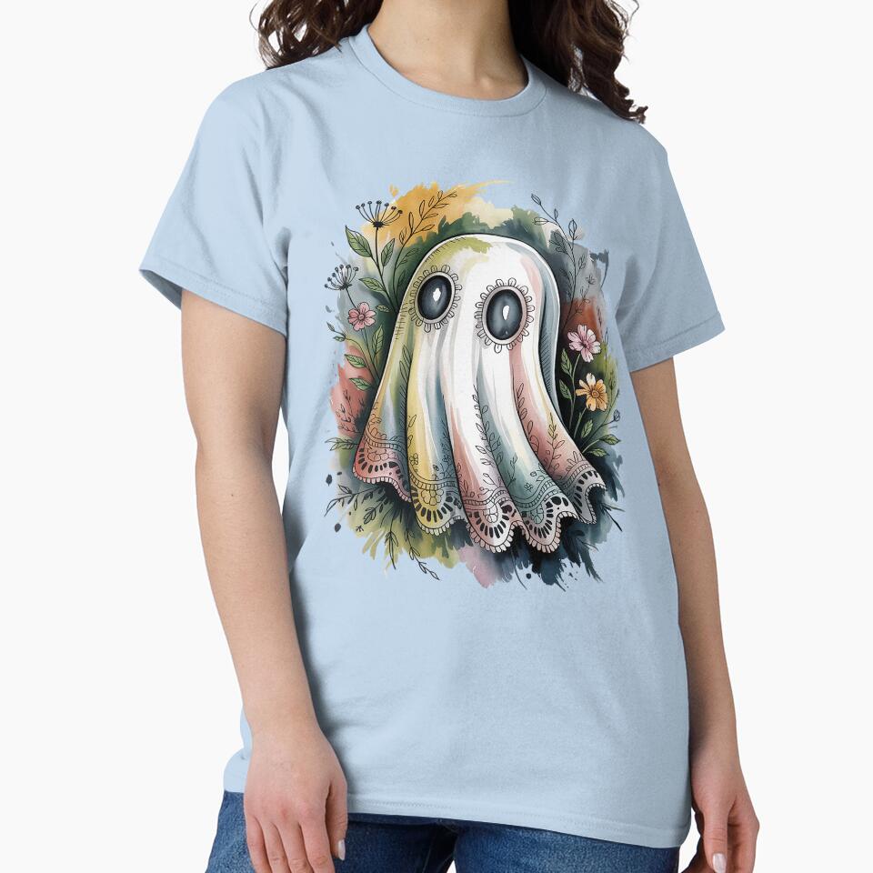 A Peaceful Botanical Lace Ghost Shirt Whimsical Cottagecore Spirit Dreamy Watercolor Boho Ghost Nature Lover... (Image 2)