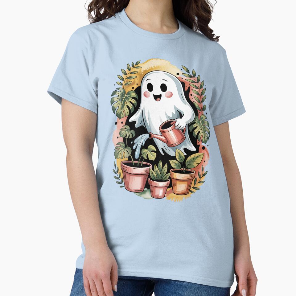 Plant Mom Ghost Shirt Watercolor Tattoo Botanical Tee, Whimsical Gardening Ghost Unisex Tee, Sweatshirt and... (Image 2)