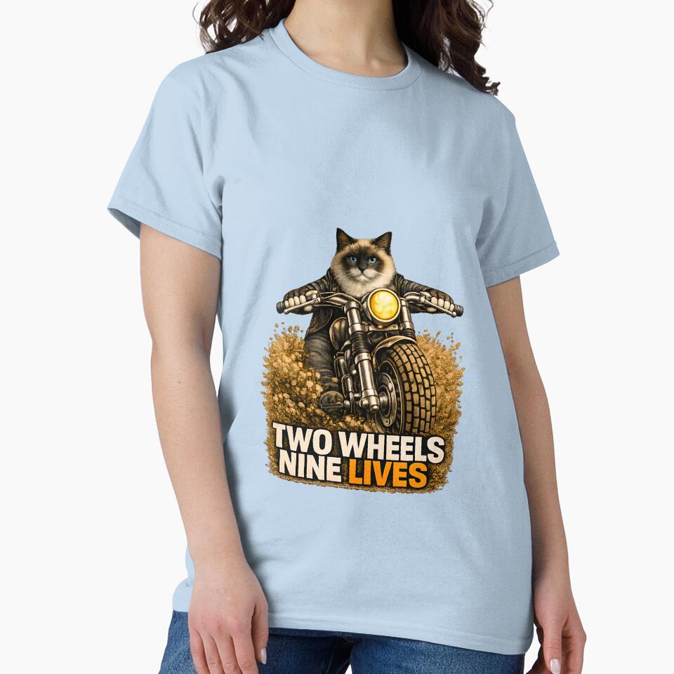 Birman Cat Motorcycle Art – Two Wheels Nine Lives Biker Cat Print Design by PixelsPaws T-Shirts, Hoodie, Sweatshirt (Image 2)