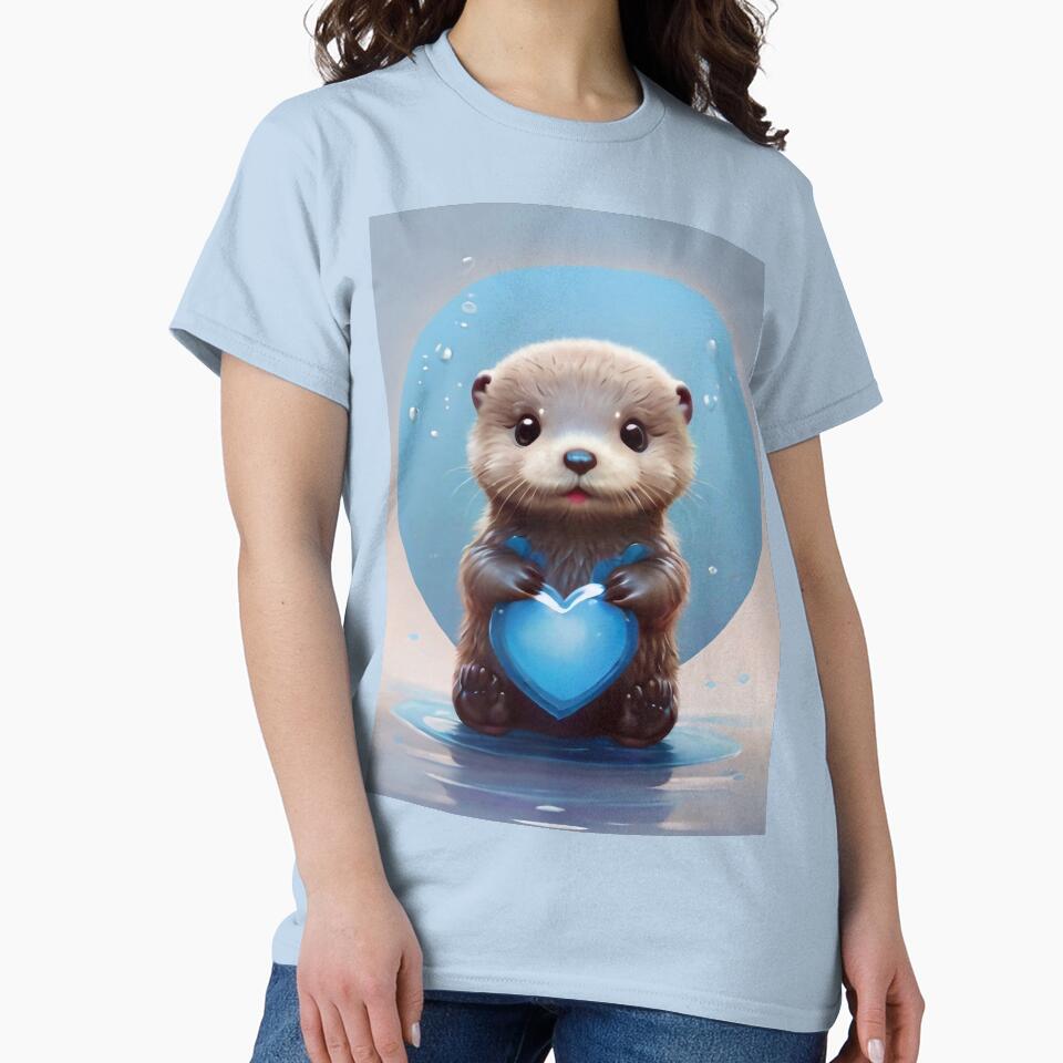 Baby otter with a blue heart by M-Y-A-R-T-