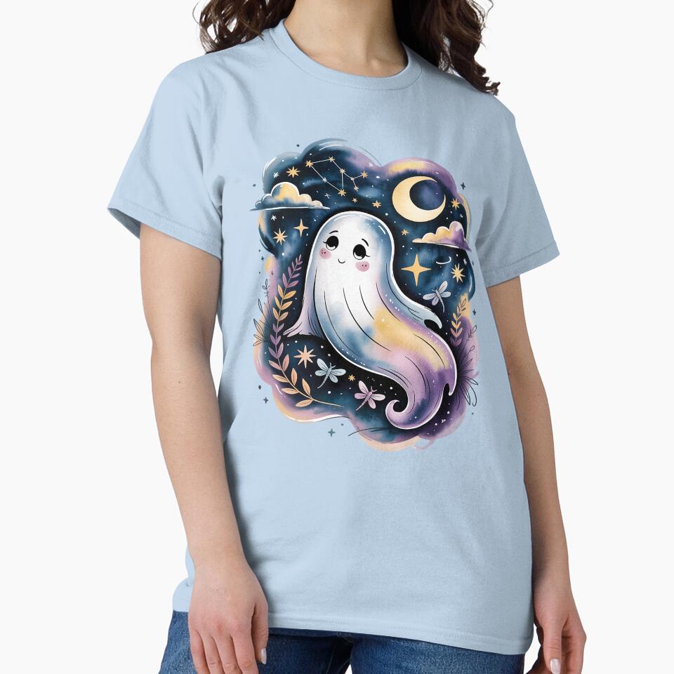 Stargazer Ghost TShirt Celestial Watercolor Tattoo Tee, Dreamy Night Sky Aesthetic Top Unisex Tee, Sweatshirt... (Image 2)