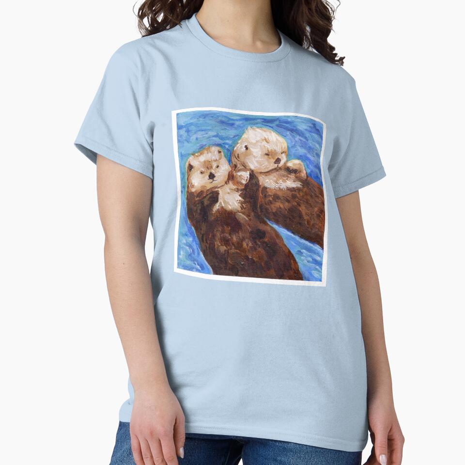 Cute Happy Otters Acrylic Painting | Animal Lovers by JoyfulStarArt T-Shirts, Hoodie, Sweatshirt | BlankRebels.com (Image 2)