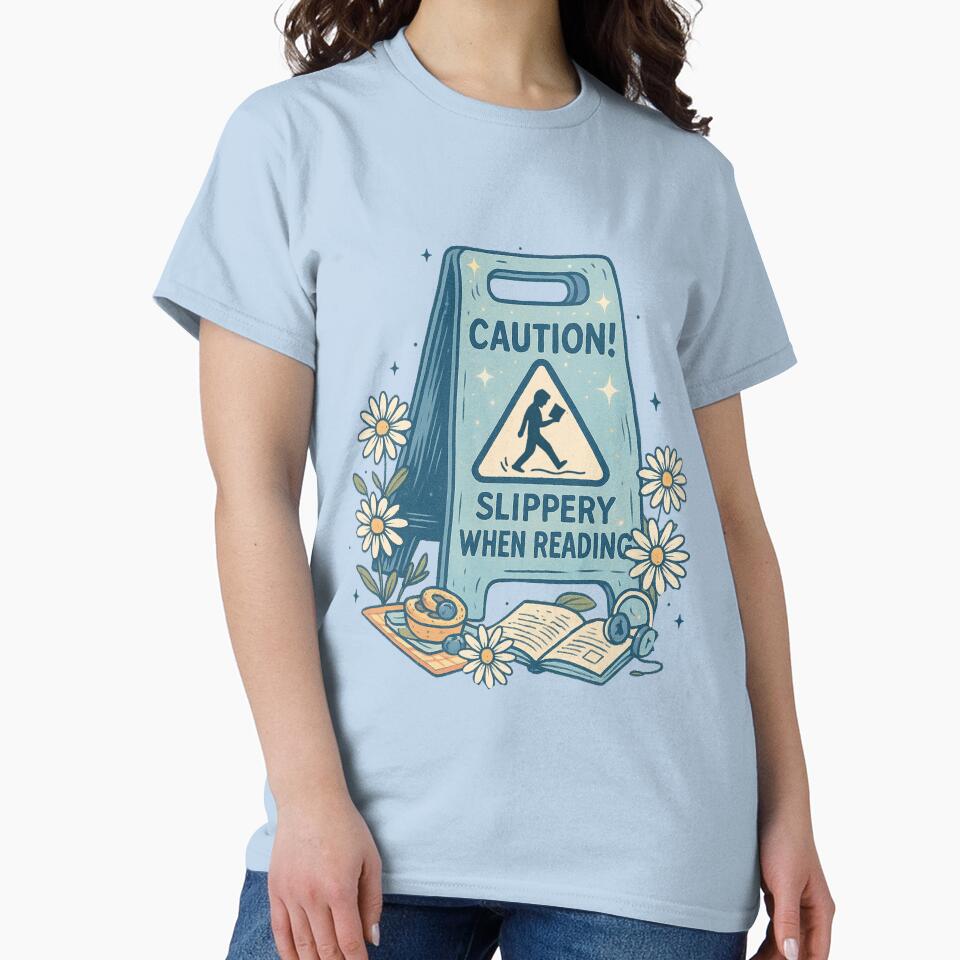 Caution: Slippery When Reading – Funny Book Lover Aesthetic Design by SirensSageStone T-Shirts, Hoodie, Sweatshirt (Image 2)