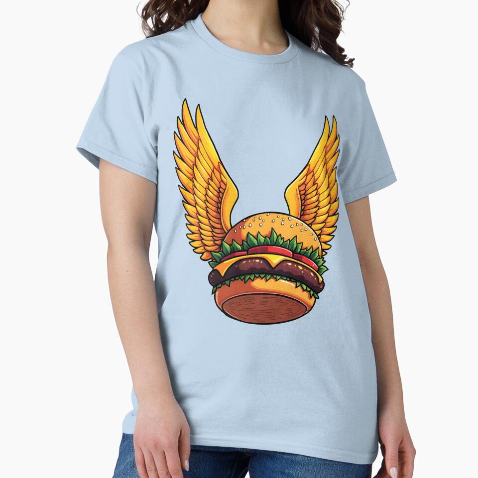 Flying Burger with Golden Wings: Magical Comic-Style Art by WAUZ T-Shirts, Hoodie, Sweatshirt | BlankRebels.com (Image 2)