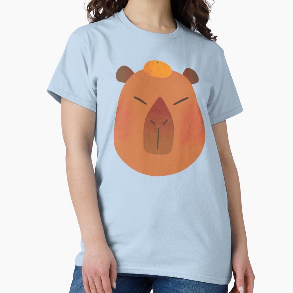 Cute Fluffy Brown Capybara with a Mandarin on Its Head by Yulia Saraswati T-Shirts, Hoodie, Sweatshirt (Image 2)
