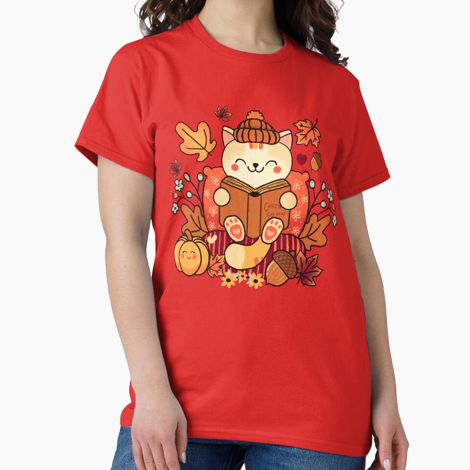 Cute designs for bookish cat moms and dads, fall bookish design by BosskaDesign T-Shirts, Hoodie, Sweatshirt (Image 2)