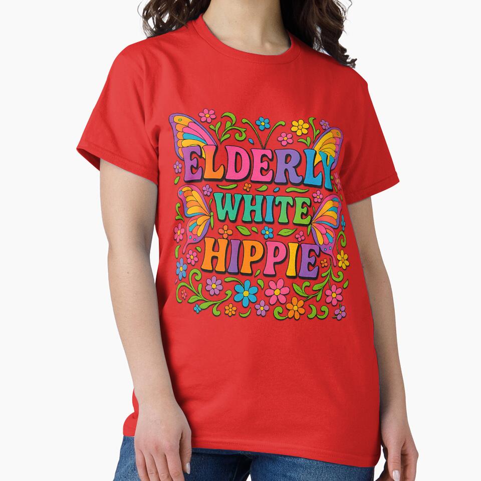 Elderly White Hippie Retro Flower Power Design by LunaSpellStudio T-Shirts, Hoodie, Sweatshirt | BlankRebels.com (Image 2)