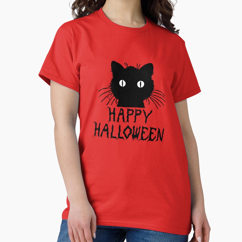 Cute Black Halloween Cat with Whiskers Happy Halloween by RedThorThreads T-Shirts, Hoodie, Sweatshirt (Image 2)